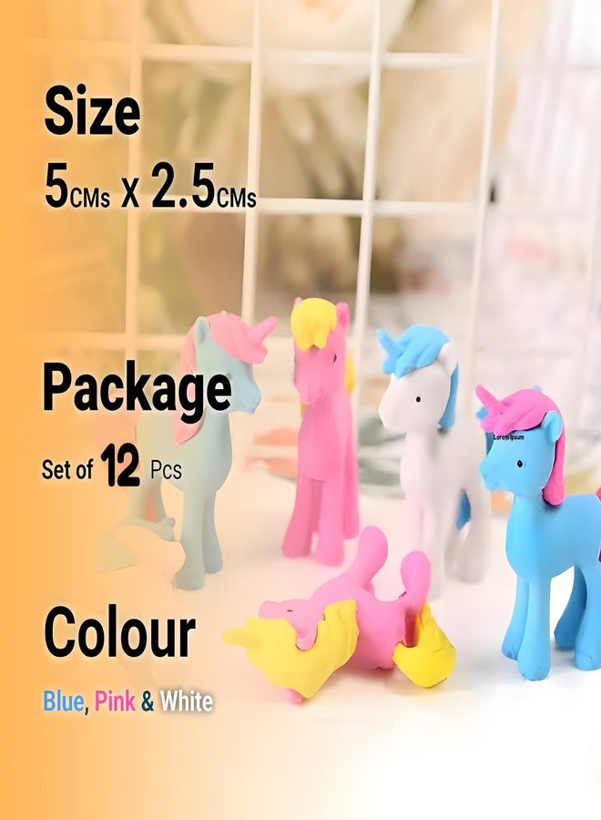 Juzfun Kids Eraser Fancy Unicorn Shape (Pack of 12) Non-Toxic Dust Free Pencil Eraser | School Stationary for Birthday Return Gift - Image 2